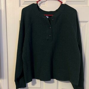 Old Navy Dark Green Waffle Knit Henley